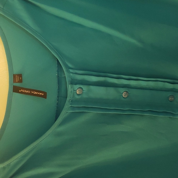 Amanda Green medium blue short sleeve button down style dress top polyester - Picture 2 of 11